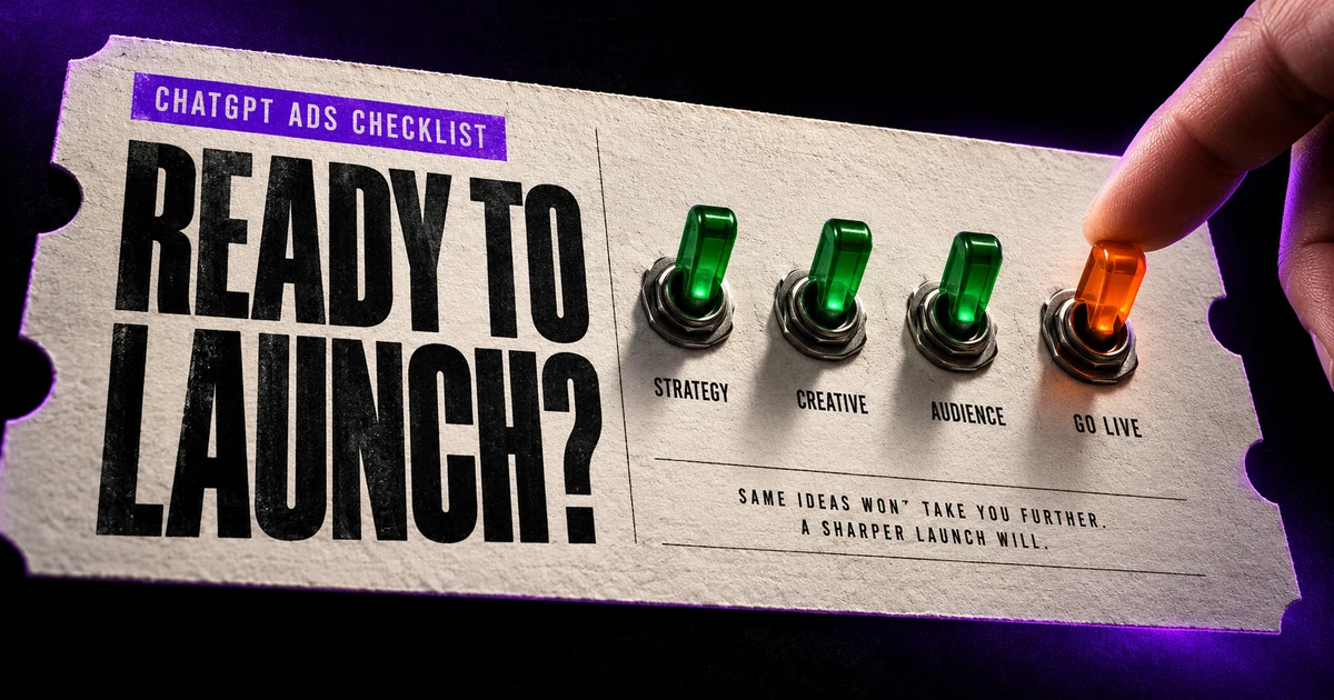 Ready to launch headline with three green switches and an orange launch switch on a paper ticket.