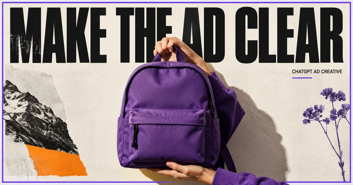 Make the ad clear headline with a plainly presented purple product backpack.