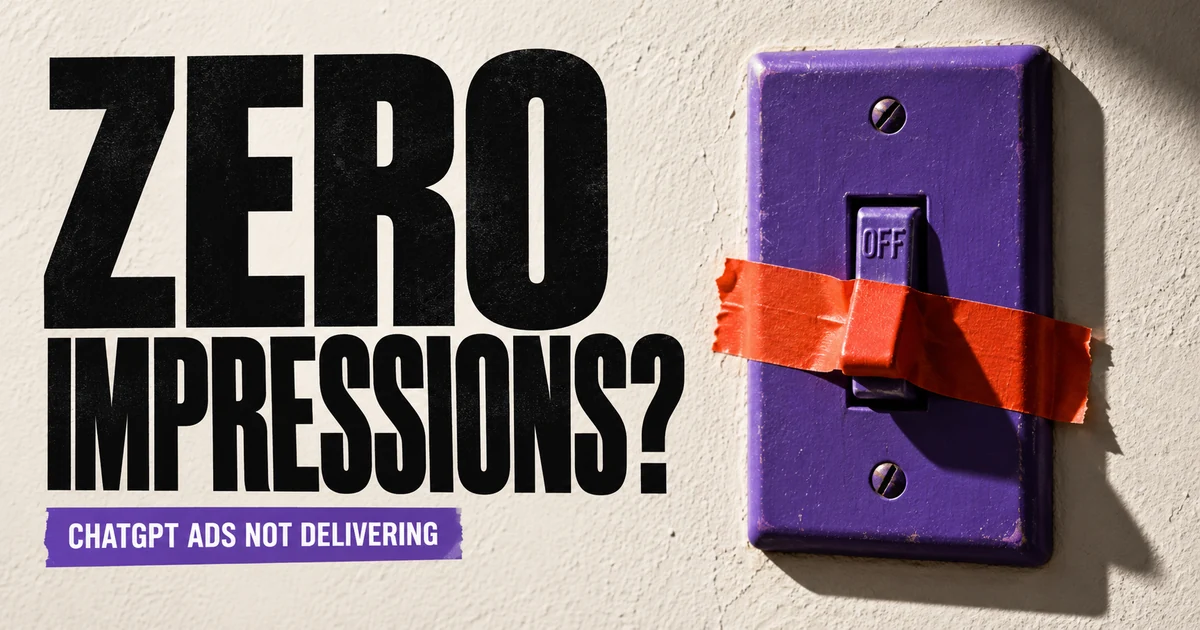 Zero impressions headline beside an off switch blocked by orange tape.