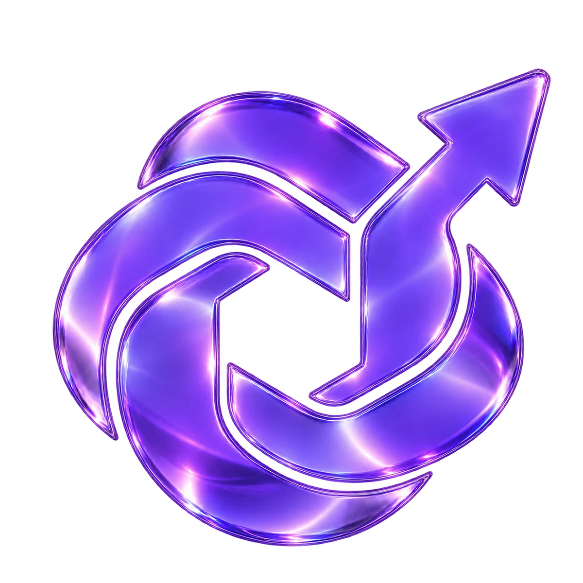 Violet glass version of the AI Ads Specialist logo, with its arrow pointing up and right