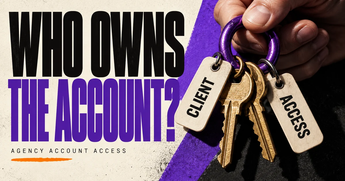 Who owns the account headline with client and access keys held by a hand.